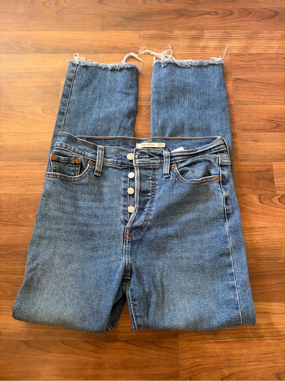 Levi's Medium Blue Wedgie Straight-Leg Jeans with Button Fly